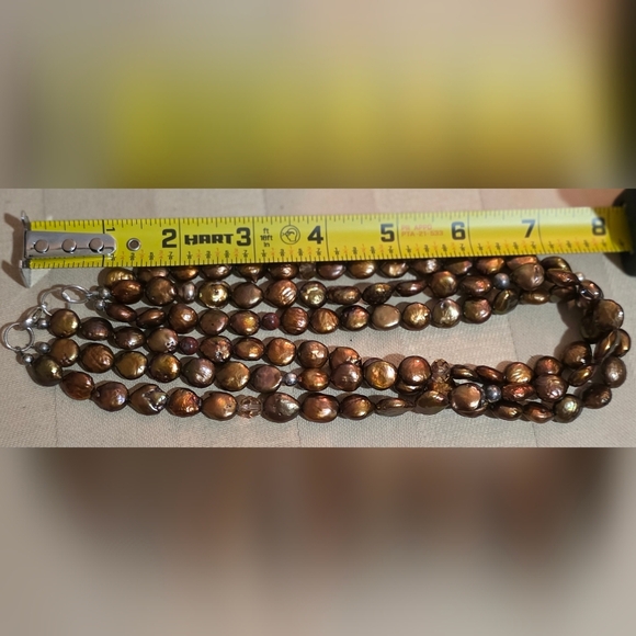 NATURAL COPPER CHOCOLATE SOUTH SEA BAROQUE PEARLS 16IN STERLING 925 CLASP - Picture 2 of 5